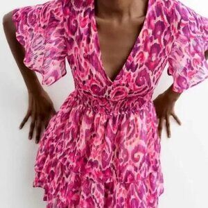 ZARA METALLIC THREAD PRINTED DRESS **NWT**